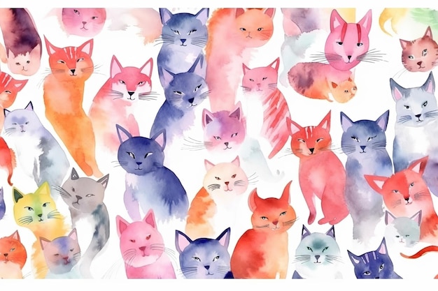 Een kleurrijke afbeelding van katten met verschillende kleuren.