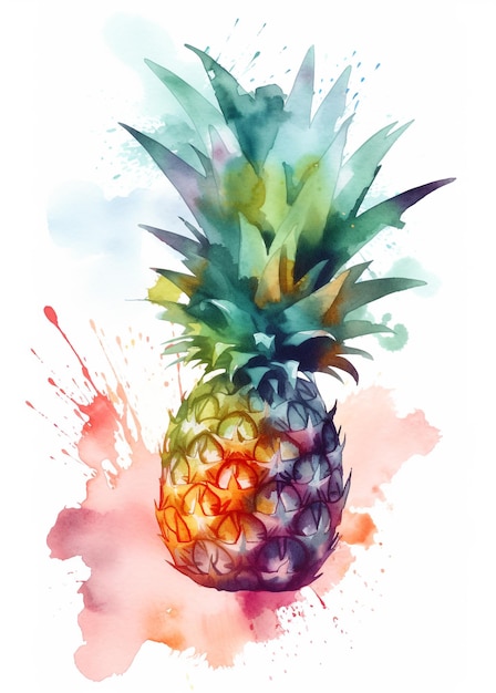 Een kleurrijke ananas staat op een witte achtergrond.