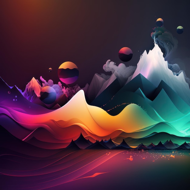 Een kleurrijke berg met een zwarte achtergrond en een kleurrijke afbeelding van de bergen.