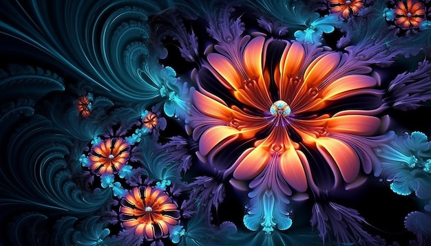Een kleurrijke bloem met een blauwe achtergrond