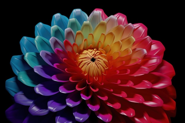 Een kleurrijke bloem met een zwarte achtergrond