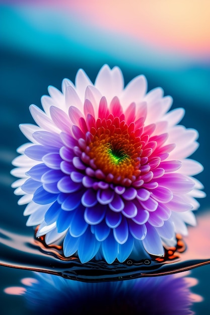 Een kleurrijke bloem met het woord "blauw" erop.