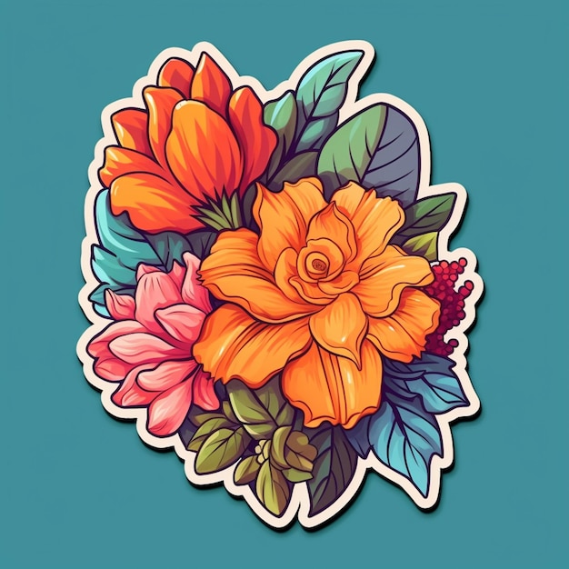 Een kleurrijke bloemen sticker met de tekst "Ik hou van je"