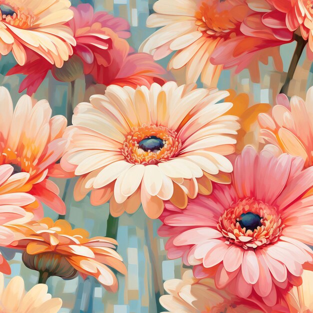 een kleurrijke bloemenachtergrond met roze en oranje bloemen
