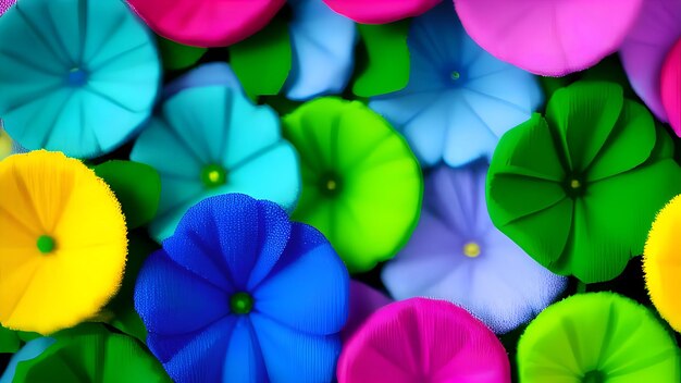 Foto een kleurrijke bloemenarrangement wordt in een grote groep tentoongesteld