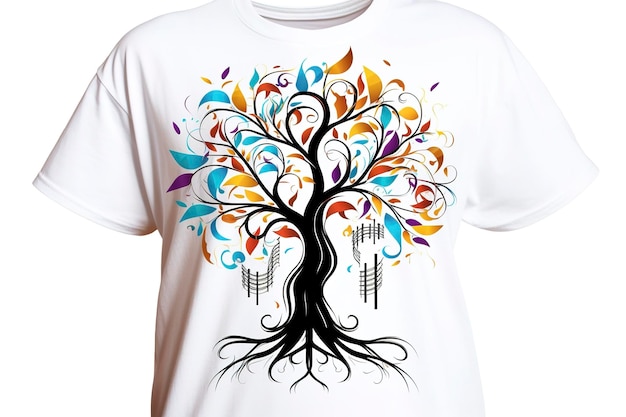 Een kleurrijke boom met wortels die zich uitstrekken tot een muziekstaf