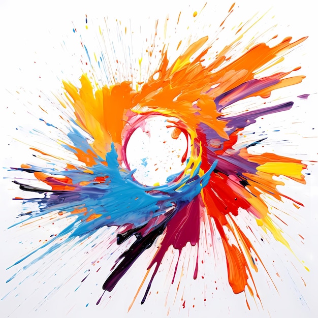 een kleurrijke cirkel met een cirkel erin is geschilderd in paars en oranje.