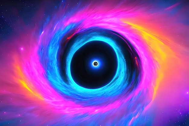 Een kleurrijke cirkel met een zwart gat in het midden