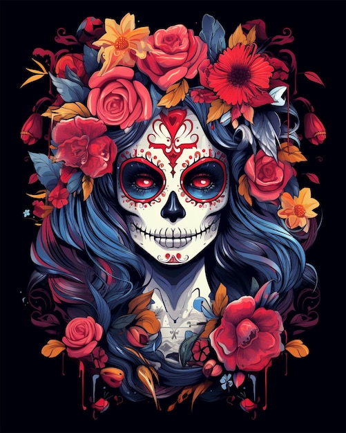 Een kleurrijke Day of the Dead schedel illustratie Ontwerp