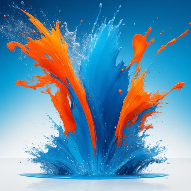 Foto een kleurrijke digitale schilderij blauwe en oranje waterplons met een blauwe achtergrond