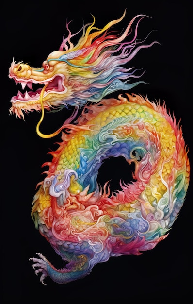 Een kleurrijke draak met een lange staart