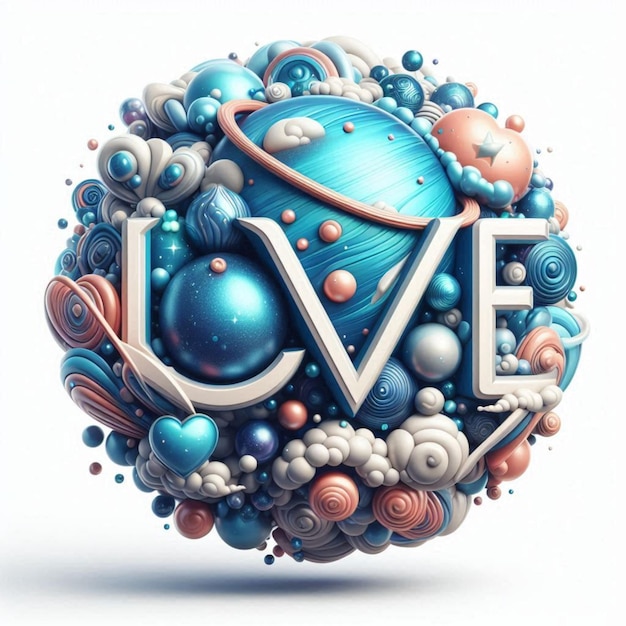 Foto een kleurrijke en kleurrijke afbeelding van een blauwe planeet met het woord liefde erop