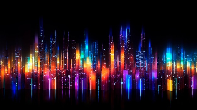 Een kleurrijke en levendige abstracte skyline van neonwolkenkrabbers die gloeien bij bijna Generative AI