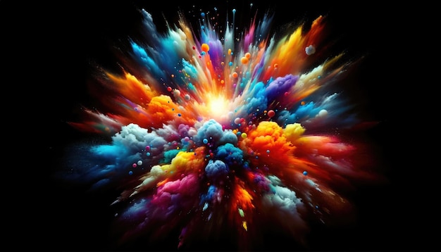 Foto een kleurrijke explosie op een zwarte achtergrond