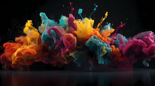 Foto een kleurrijke explosie op een zwarte achtergrond