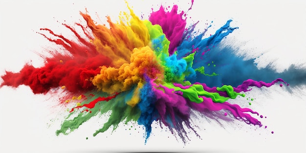 Een kleurrijke explosie van kleuren wordt getoond op een witte achtergrond.
