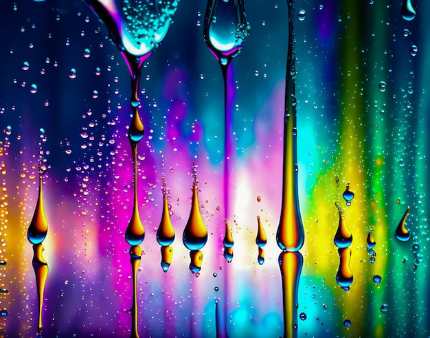 Een kleurrijke foto van waterdruppels met het woord "erop"