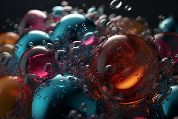 Een kleurrijke glazen bol zweeft in de lucht.
