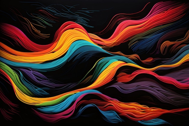 Een kleurrijke golf achtergrond met een zwarte achtergrond regenboog kleur lijnen