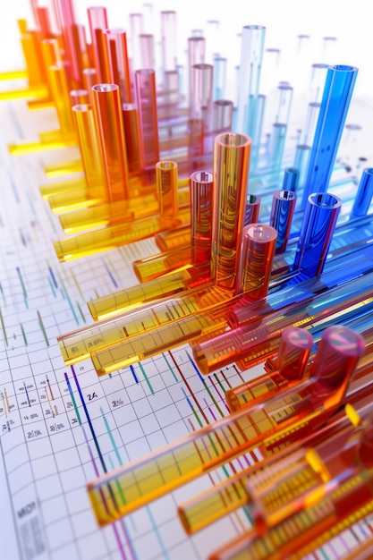 Een kleurrijke grafiek met veel verschillende gekleurde buizen en getallen