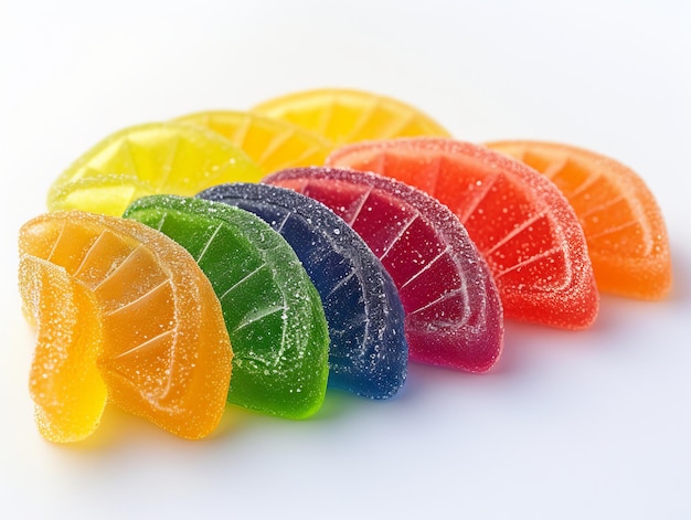 Foto een kleurrijke gummy candy met plakjes sinaasappel, citroen en limoen