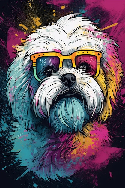 Een kleurrijke hondenposter met de tekst 'hond' erop