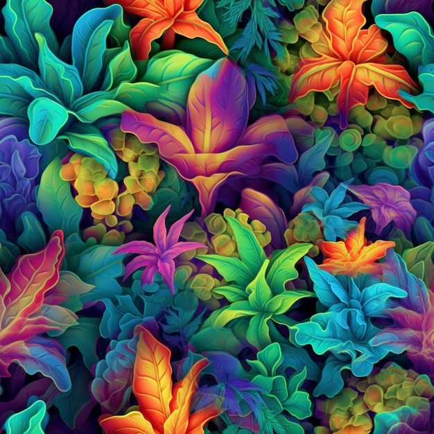 Een kleurrijke illustratie van bladeren met de woorden `` regenboog'' op de bodem.
