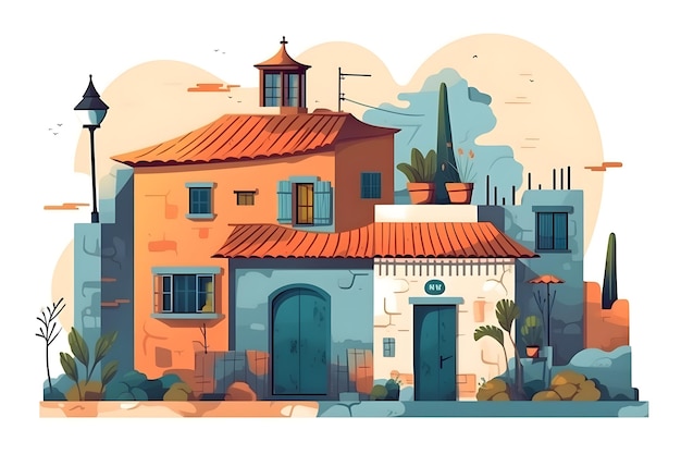 Een kleurrijke illustratie van een huis in het dorp San Gimignano