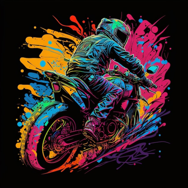 Een kleurrijke illustratie van een motorfiets met het woord crossmotor erop.