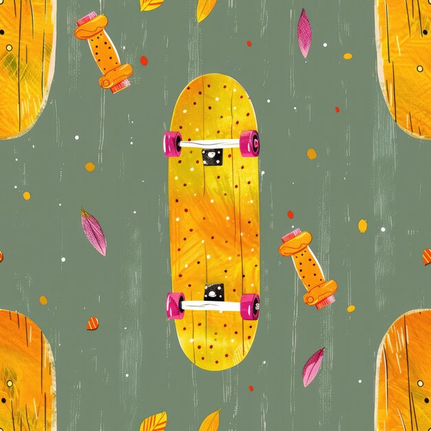 een kleurrijke illustratie van een skateboard met een gele skateboard aan de onderkant