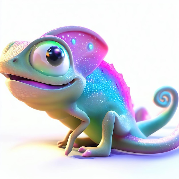 Een kleurrijke kameleon met een blauwe en roze kop.