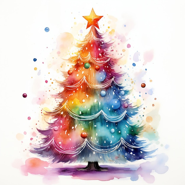 een kleurrijke kerstboom met een ster erop