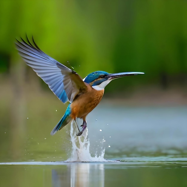 Een kleurrijke kleine kingfisher vogel vliegend water 03