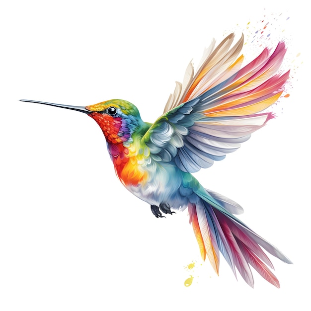 Foto een kleurrijke kolibrie met een lange snavel en een staart