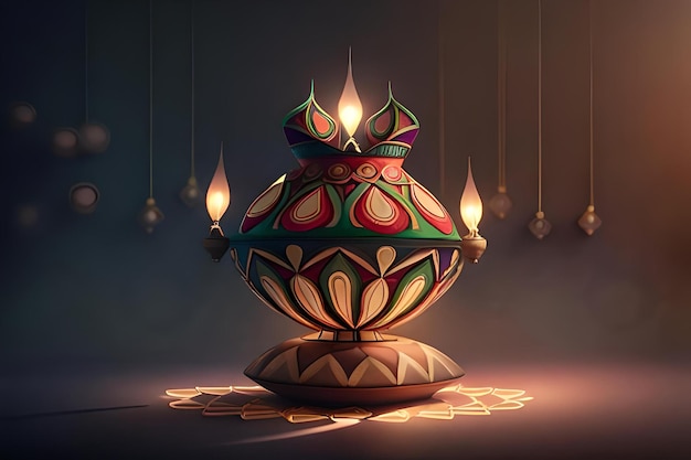 Een kleurrijke lamp met de lampjes erop