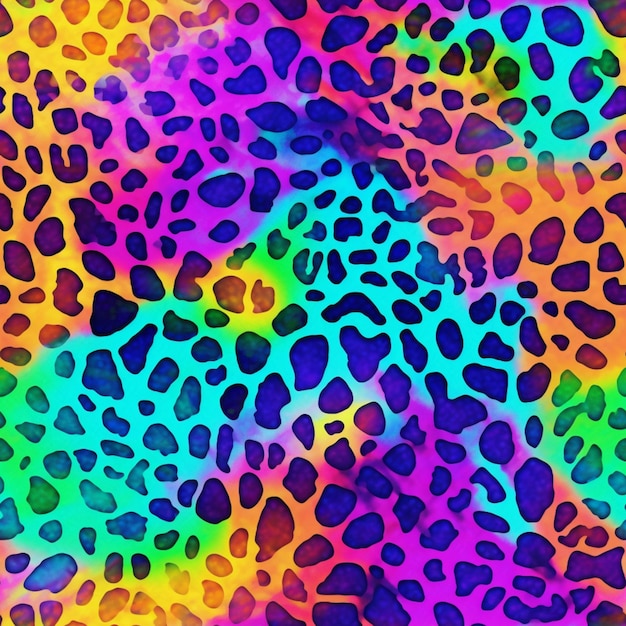 Een kleurrijke leopardprint achtergrond met een regenboog achtergrond generatieve ai