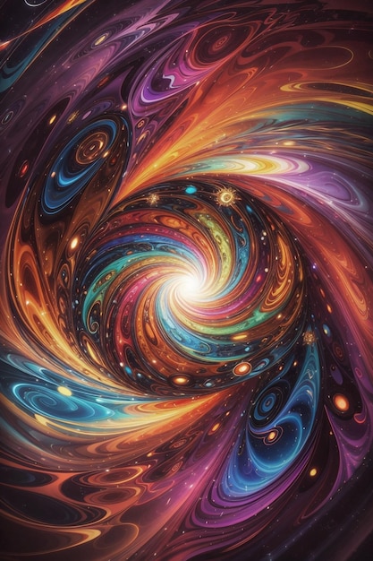 Een kleurrijke, levendige, draaiende kern van energie omringd door de ruimte.