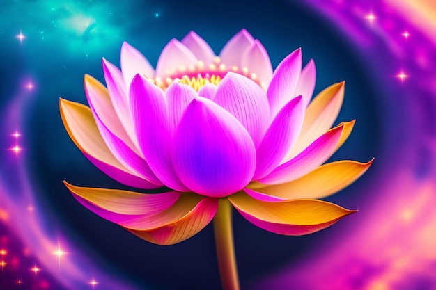 Een kleurrijke lotusbloem met een blauwe achtergrond
