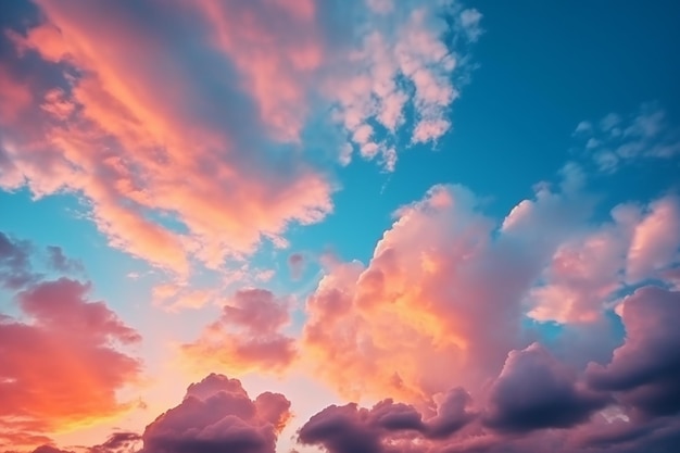 Een kleurrijke lucht met wolken en de zon die door de wolken schijnt.