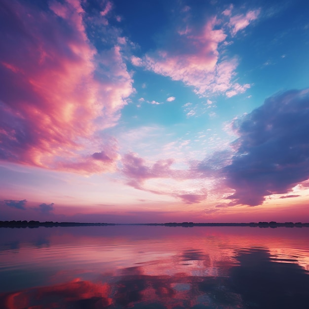 Een kleurrijke lucht met wolken en een zonsondergang op de achtergrond.