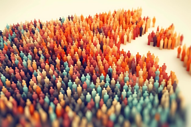 Een kleurrijke mensenmenigte wordt getoond in een grote groep mensen Wereldbevolkingsdag