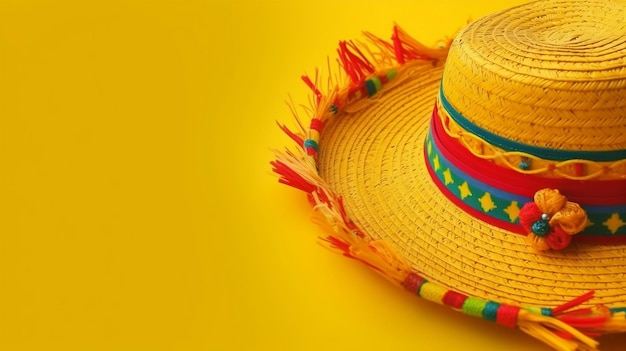 Een kleurrijke Mexicaanse hoed op een gele achtergrond