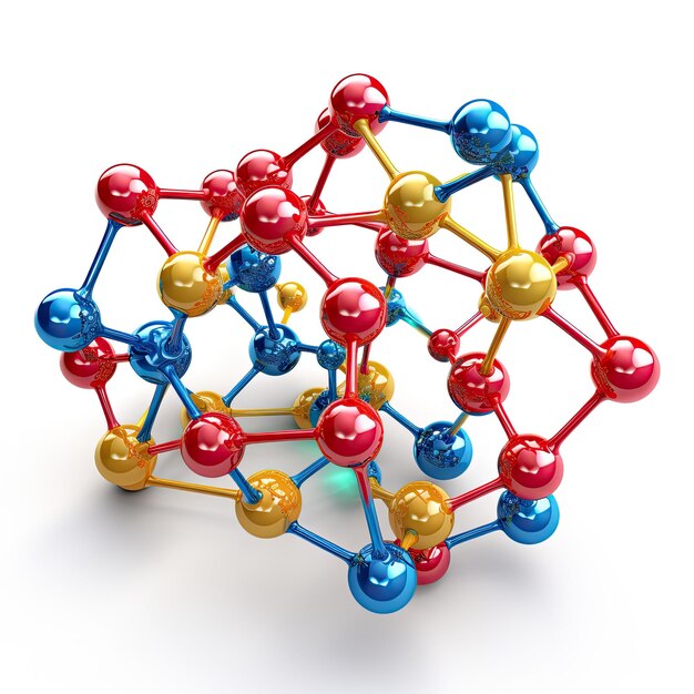 een kleurrijke molecuulstructuur met veel bollen
