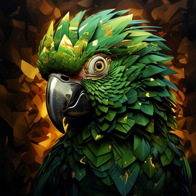 Een kleurrijke papegaaivogel met een geel oog en een zwarte achtergrond