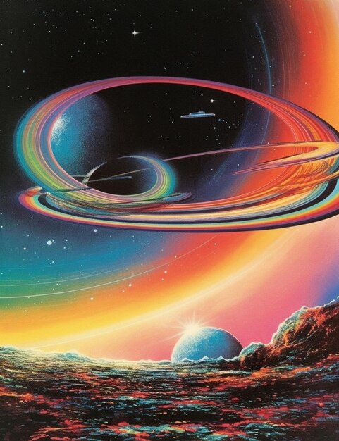 Foto een kleurrijke poster voor de planeet saturnus.