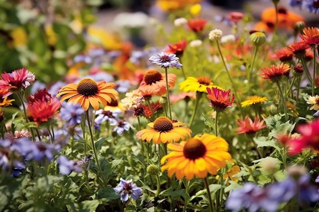 Een kleurrijke reeks bloemen die uit een zomer barsten