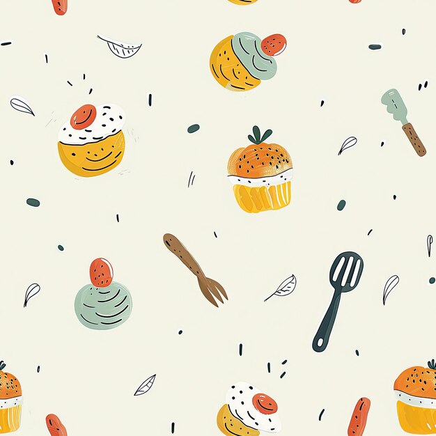 een kleurrijke reeks tekeningen van cupcakes lepels lepels en lepels