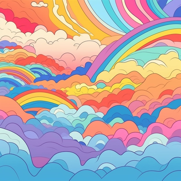 Een kleurrijke regenboog gekleurde wolken en regenbogen zijn in de lucht generatieve ai