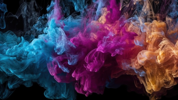 Een kleurrijke rook wordt getoond tegen een zwarte achtergrond.