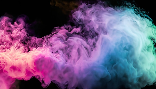 Een kleurrijke rookwolk wordt in deze afbeelding getoond. Het lijkt erop dat het in de lucht drijft. Heel donker.